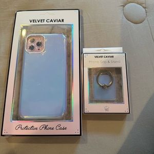 Iridescent velvet caviar phone case and stand/grip